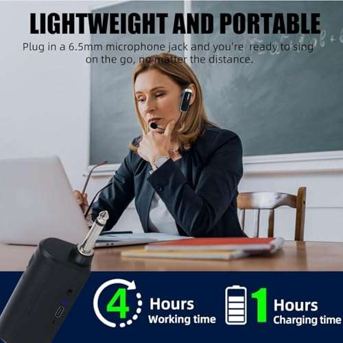 kh Dual Wireless Microphone Headset for 2 People with 1/4''Plug, Range, UHF Wireless Headset Mic for Karaoke Speaker, Amplifier, Mic Speakers, PA System, Teaching, Fitness Teaching, Conferences 4