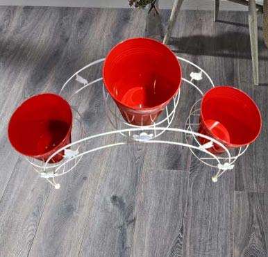 GIG Handicrafts 3 Tier Iron Pot Stand Plant Stand Plant Holder with 3 Metal Planters (65 cm x 18 cm x 30 cm, White & Red) 4