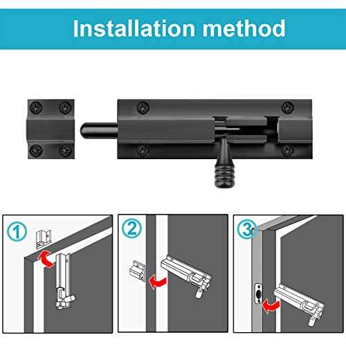 MOUNTAIN_ARK 2 Pack 5" Black Slide Door Bolt Latch, Barrel Bolt for Gate Lock Security, Aluminium 2
