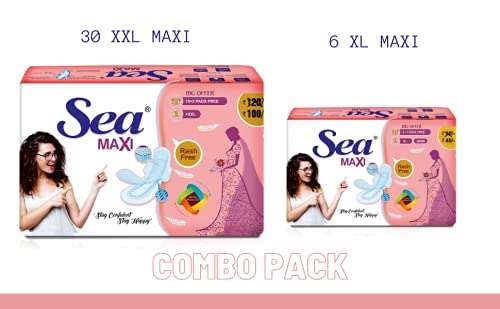 SEA Sanitary Pad For Women | 30 XXL Maxi + 6 XL Maxi Period Combo Pack | Organic Cotton Pad with Leak And Odour Lock Technology 2