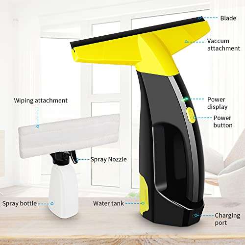 Window Vacuum, Rechargeable Window Vac, Power Window Vacuum Cleaner Set, Window Squeegee Vacuum, Electric Vacuum Cleaning Tool for Windows, Tiles, Mirrors, 200ml Water Tank 5