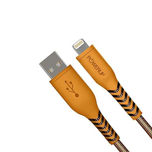 POWERUP® MFi Certified 1.5 Meter Sync and Charge Nylon Extra Tough Unbreakable Braided USB A Cable Compatible with iPhone 11/11 Pro/11 Pro Max/X/XR/XS/XS Max & SE (2020) - Orange 1