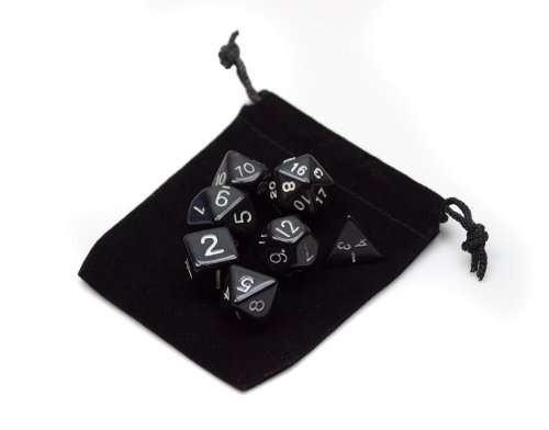 7 Die Polyhedral Dice Set - Solid Black with Velvet Pouch By Wiz Dice 4