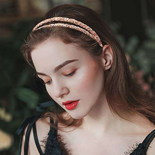 1Pcs Headbands for Women Turban Headbands for Women Rhinestone Diamond Double Crystal Side Hair Band Vintage Hairband Hair Hoops Hair Accessories,Champagne 2