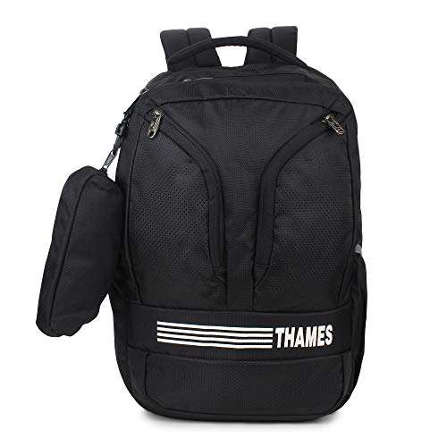 Thames URBAN Backpack with Laptop Sleeve with Rain Cover Imported Fabric Specious Lightweight Water Resistant Casual Bag | Laptop Backpack | Travel Backpack (AT Laptop-Black)