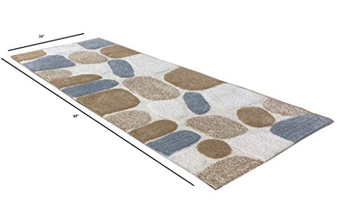 Ramanta Home 100% Cotton Pebble Stone Bath Runner - Grey Beige, Super Soft Anti Skid Absorbent Bath Rug Runner for Kitchen, Bathroom, Kids Room, Dressing Room, Machine Washable - 24x60 Inch