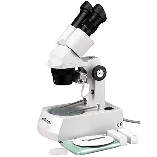 AmScope SE305-AY Binocular Stereo Microscope, WF10x and WF15x Eyepieces, 10X/15X/30X/45X Magnification, 1X and 3X Objectives, Upper and Lower Halogen Lighting, Reversible Black/White Stage Plate, Arm Stand, 120V 1