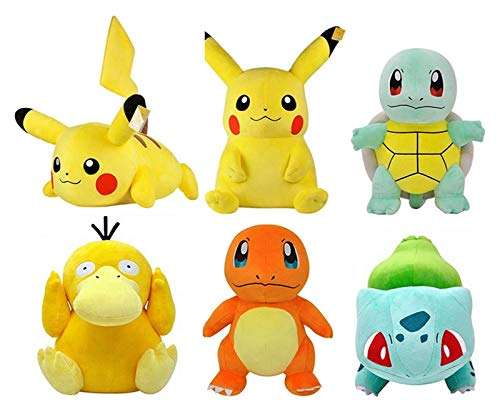 ZJSXIA 6pcs Pokemon Plush Toys Pikachu Psyduck Squirtle Charmander Bulbasaur Cartoon Anime Figures Plush Dolls Kids Gifts 20cm Plush Toys 1