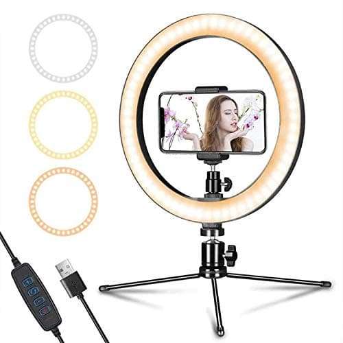 Flashes Ring Light 10 Inch Selfie Ring Light 3000-6500K 10 Levels Adjustable with Tripod Stand & Phone Holder for Makeup Live Stream LED Camera Ringlight Flashes 1