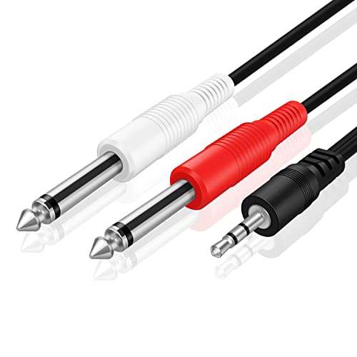 TNP Premium 1/8 to 1/4 Stereo Cable Male to Male 15ft - Dual Y-Connector 1/4 to 1/8 Audio Cable - 3.5mm TRS to Dual 6.35mm TS Cable Compatible with Smartphone, Laptop, Speaker, Amplifier, Audio Mixer 1