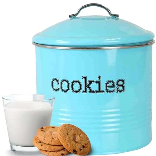 JOEY'Z Vintage Cookie Jar/Candy Jar/Cookie Tin with Airtight Lid Cookie Jars for Kitchen Counter (Turquoise Farmhouse Style) 1