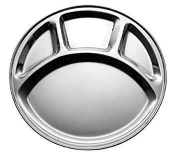 King International Stainless Steel 4 in 1 Four Compartment Divided Dinner Plate, Stainless Steel Plate, Mess Trays Great for Camping, Trays Great for Camping Kids Lunch(Divided Plate Set of 3) 2