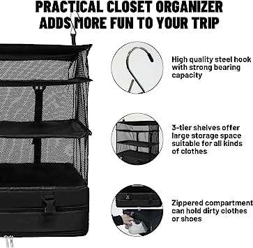 Dhadh Portable Hanging Travel Shelves, Suitcase Organizer, Packing Cubes for Travel, Carry-On Closet Insert, Super Large Capacity Travel Bags (2) 6
