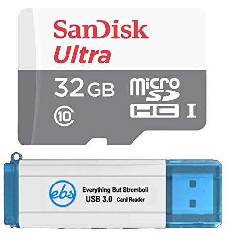 SanDisk Ultra 32GB microSDHC Memory Card (10 Pack) UHS-I Class 10 SDSQUNS-032G-GN3MN Bundle with (1) Everything But Stromboli 3.0 SD/TF Micro Card Reader 4