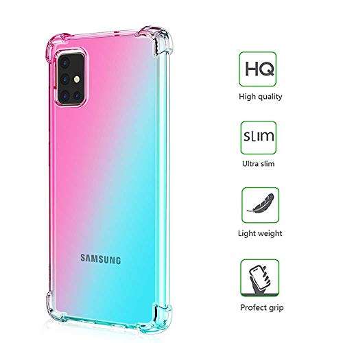 Lmposla for Galaxy A71 5G Case[Not for A71 5G UW from Verizon], Shockproof Slim Flexible Double-Color TPU Soft Silicone Airbag Anti-Drop Protection Case Cover for Samsung Galaxy A71 5G (Pink/Teal) 2
