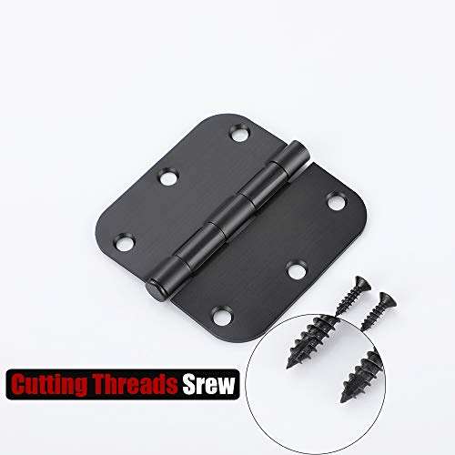 JQK Door Hinges Black, 3 1/2" Door Hinge Rounded 3.5 Inch x 3.5 Inch 5/8" Radius Corners Interior Door Hardware Matte Black, 3 Pack, HDH200-BK-P3 3
