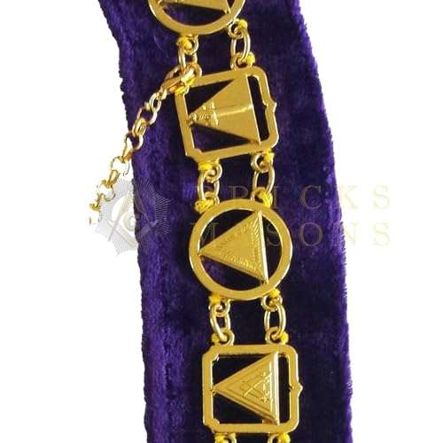 Bricks Masons Masonic 33 Degree Chain Collar - Gold/Silver on Purple 3