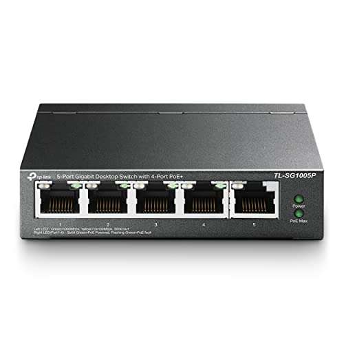 TP-Link 5 Port Gigabit Desktop Switch | 4 Port PoE 65W | 802.3af Compliant | Shielded Ports | Traffic Optimization | Plug and Play | Sturdy Metal (TL-SG1005P)
