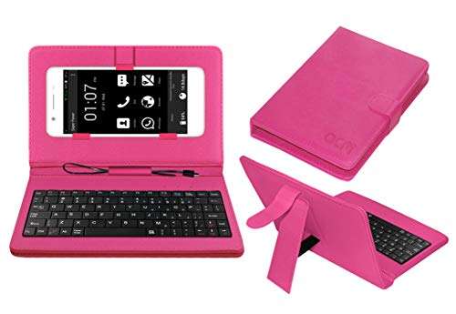 ACM Keyboard Case Compatible with Micromax Canvas Hue Aq5000 Mobile Flip Cover Stand Direct Plug & Play Device for Study & Gaming Pink
