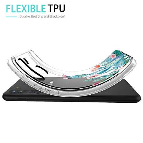 Sidande Case for Galaxy A21, Samsung A21 Case for Girls Women, Shockproof Clear Floral Soft Flexible TPU Slim Phone Protective Case Cover for Samsung Galaxy A21 (Cactus) 3