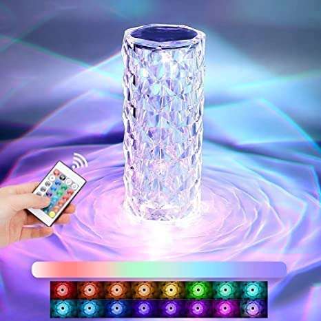 VAKRA Crystal Rose Diamond 16 Color RGB Changing Mode LED Night Lights - USB Remote and Touch Control Desk Lamp for Bedroom, Living Room 1