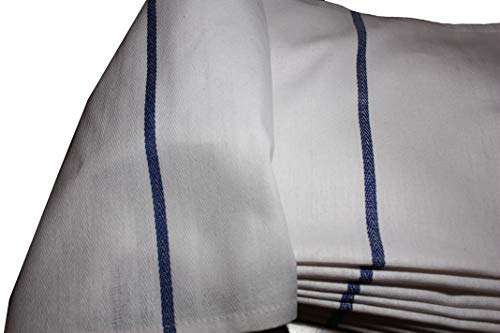 Atlas Kitchen Dish Towels - White, Low Lint, Professional Grade 24 Oz., 100% Cotton Tea Towel With Herringbone Weave, Exceptional Absorption. Kitchen Towel Preferred by Professional Chefs, BLUE STRIPE 14.5x25.5 Eco-Friendly by Atlas