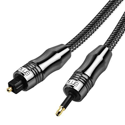 Mini Optical Audio Cable Digital Toslink Cable [24K Gold-Plated Nylon Braided Ultra-Durable ] Fiber SPDIF Audio Cable for Home Theater (6.6ft/2m) 1