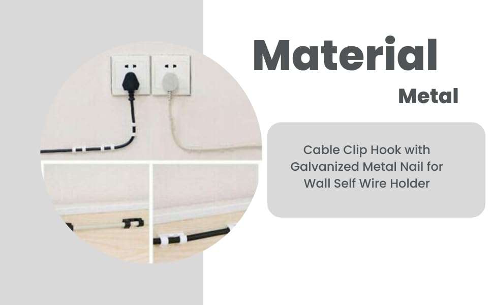 Elegant Casa Cable Clip with Galvanized Metal Nail Loop Clamps for Wire Plastic Circle Hook, Wall Self Wire Holder Cord Organizer Management Cable Binder Strap Size 10 Mm 100 Pieces Pack, Color White 4