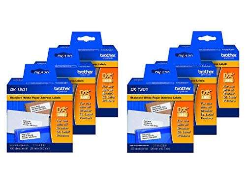 Brother Genuine DK-1201 6-Pack Die-Cut White Paper Standard Address Labels for QL Printers, 1.1" x 3.5" (29mm x 90.3mm) Individual Label Size, 2,400 Total Labels