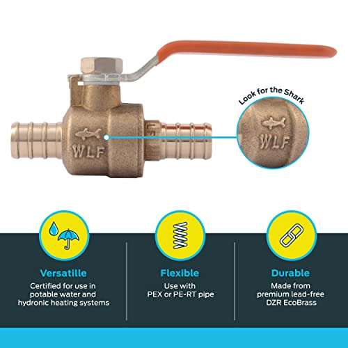 SharkBite 1/2 Inch Crimp Ball Valve, Brass Plumbing Fitting, PEX Pipe, PE-RT, 22461LFA 3