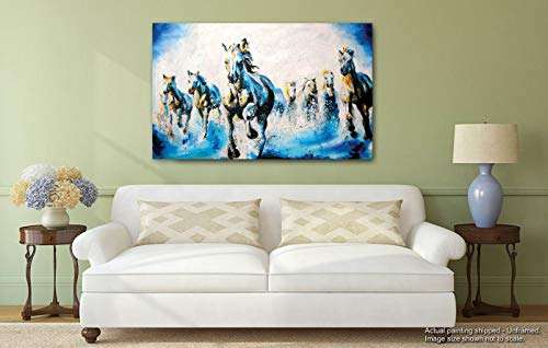 Tamatina Modern Art Canvas Painting | Seven Horses | Vastu | contemporary | Abstract Art Unframed painting for Home décor|size - 13X9 Inches.s338 2
