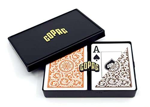 Copag 1546 Design 100% Plastic Playing Cards, Poker Size (Standard) Jumbo Index Orange/Brown Double Deck Set 1
