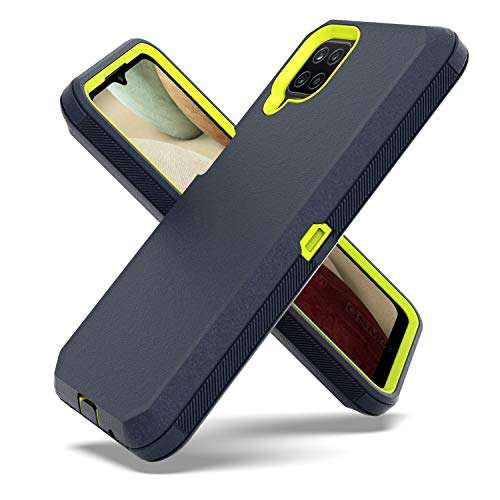 Fcclss Cell Phone Case for Samsung Galaxy A12, Samsung A12 Case Heavy Duty Military Grade Hybrid 3 in 1 Shockproof Drop-Defender Case Cover, Dark Blue & Yellow 1