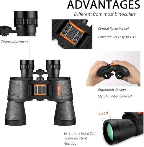 ETZIN Binoculars for Adults - 20x50 Roof Prism Binoculars with Smartphone Adapter Carry Case - BAK4 Prism FMC Lens with Low Light Vision - HD Powerful Boculars for Bird Watching, Hunting, Wildlife. 6