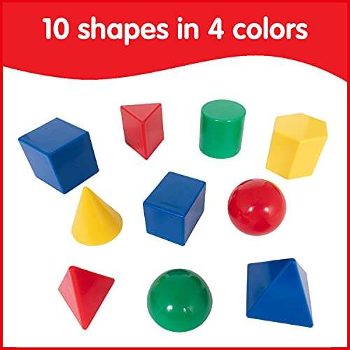 edxeducation Mini Geometric Solids | Set of 40 | Multicolored 3D Shapes | Math Manipulative For Kids | Home Learning Toy for Early Math and Geometry 3