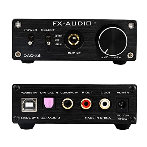 FX-Audio DAC-X6 Headphone amp Mini HiFi 2.0 Digital Audio Decoder DAC Input USB/Coaxial/Optical Output RCA/Headphone Amplifier 24Bit/96KHz DC12V (Black) 2
