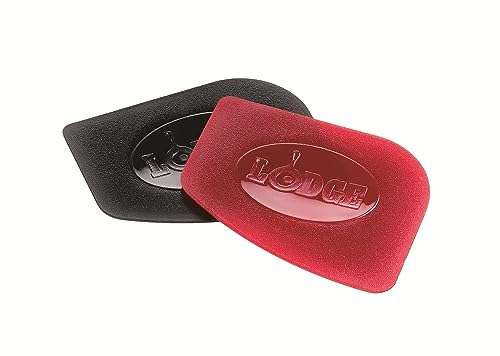 Lodge Pan Scrapers. Handheld Polycarbonate Cast Iron Pan Cleaners. (2-Pack. Red/Black) 1