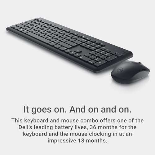 Dell Wireless Keyboard and Mouse - KM3322W, Wireless - 2.4GHz, Optical LED Sensor, Mechanical Scroll, Anti-Fade Plunger Keys, 6 Multimedia Keys, Tilt Leg - Black 4