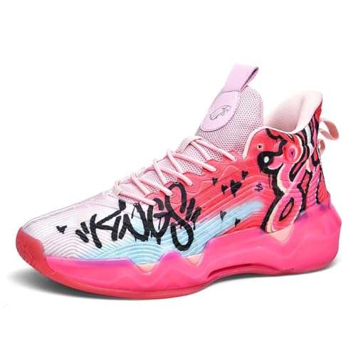 Bacury Women Men Basketball Shoes Colorful Fashion Sneakers Painting Running Sports Shoes Pink Red Size 8 1
