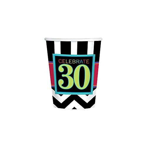 Must-Have Chevron and Stripes 30th Birthday Party Paper Cups , Pack of 8, Multi , 9 Ounces, Paper 1