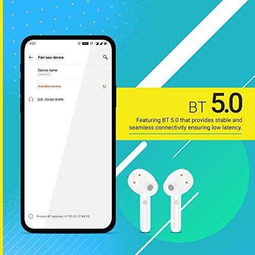 ZEBRONICS SOUND BOMB Supporting Bluetooth 5.0 TWS Earphones with Touch Control,Call Function,Voice Assistant & Upto 18hrs Playback time with Portable Charging Case(White) 3