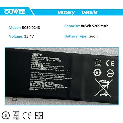 OUWEE RC30-0248 Laptop Battery Compatible with Razer Blade 15 Advanced 2018 2019 RZ09-02385/02386/02486 RZ09-02886/02887/02888 RZ09-03017/03018 RZ09-03135/03137/03138 Series 15.4V 80Wh 5209mAh 2