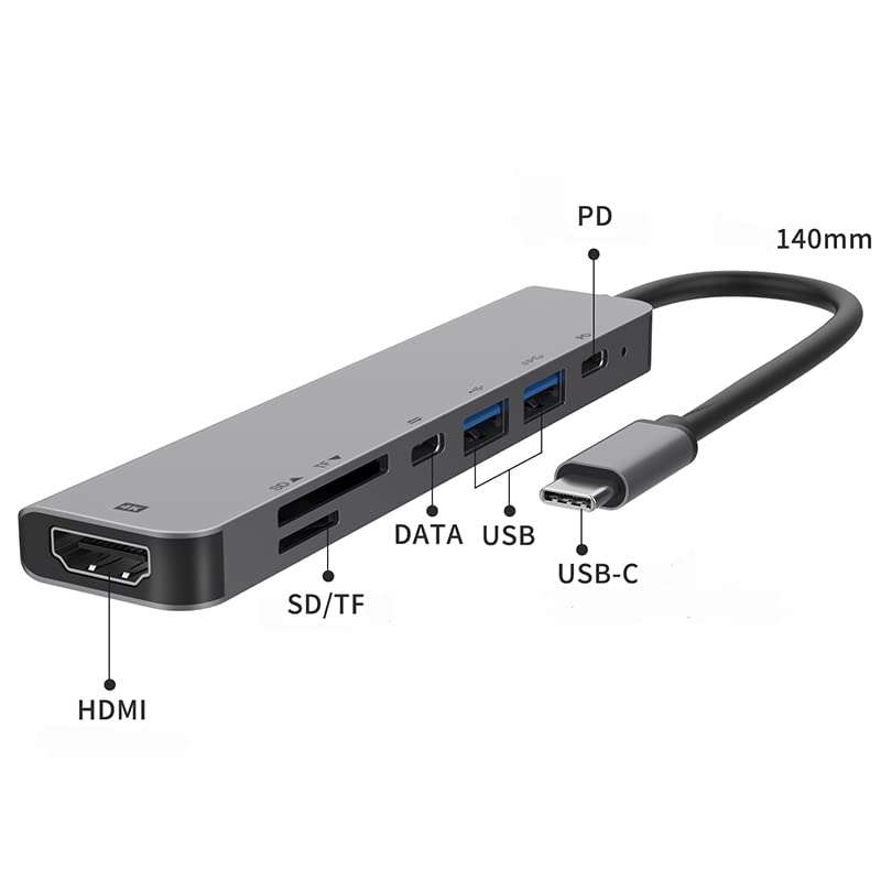 USB C Hub, 7 in 1 Type-C Hub Multiport Adapter with HDMI 4K@60hz Output, Power Delivery Type C Charging 7 Port Hub, USB Hub with SD Card Reader, 3.0 USB C Hub for Mac MacBook Pro XPS Surface Pro 4