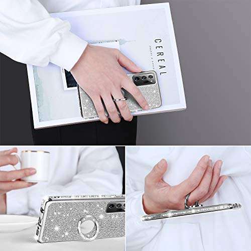 KUOGAS Samsung Galaxy Note 20 Ultra Case, Ultra-Slim Glitter Sparkly Bling Shiny TPU Rotating Ring Stand Silicon TPU Shockproof Protective Cell Phone Cover for Galaxy Note 20 Ultra(Silver) 5