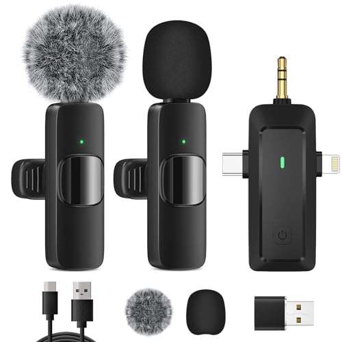 HMKCH Wireless Lavalier Microphone for iPhone - Android Phone/Camera/Computer/Laptop, Professional Dual Lapel Mic with USB-C/3.5mm/USB Plug for Video Recording, Vlog, YouTube, TikTok 1