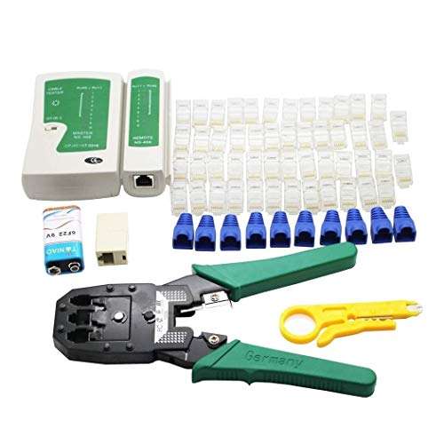 Network Tool Kit, GGIENRUI 7 in 1 Professional Ethernet Network LAN Kit RJ11 RJ45 Cat5e Cat6 Cat7 Wire Cable Tester Crimping Tool Crimper, 50pcs RJ45 Coupler Joiners, Internet Coupler (65pcs Set ) 1