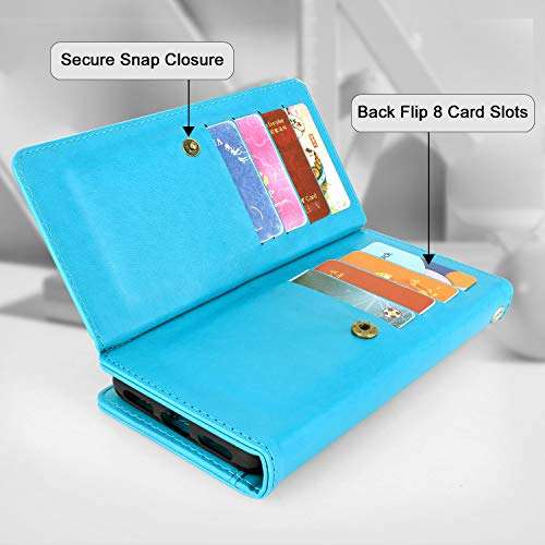 Harryshell Google Pixel 3 XL Case, Detachable Magnetic 12 Card Slots Wallet Case Shockproof PU Leather Flip Protective Cover Wrist Strap for Google Pixel 3XL (Flower - Blue) 3