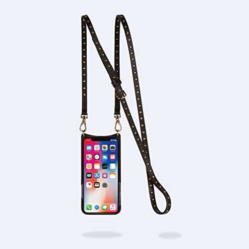 Bandolier Nicole Crossbody Phone Case and Wallet - Black Leather with Gold Detail - Compatible with iPhone 8 Plus, 7 Plus, 6 Plus, 6s Plus Only 4