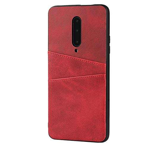 Jaorty Compatible with OnePlus 1+ 7 Pro Case, Slim PU Leather Back Case Cover with Credit Card Holder Durable Protective Cover Case for OnePlus 1+ 7 Pro (Red) 2