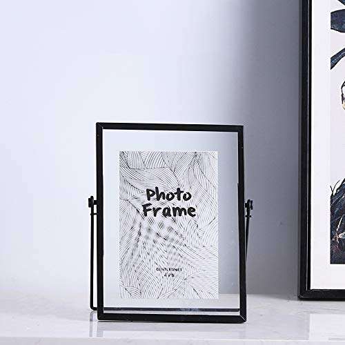 XIAOHONG 2 Pack 4x6 Metal Floating Glass Picture Frame with Metal Easel (Vertical), Simple Metal Geometric Picture Frame for Photos, Art, Tabletop Display (Black) 3